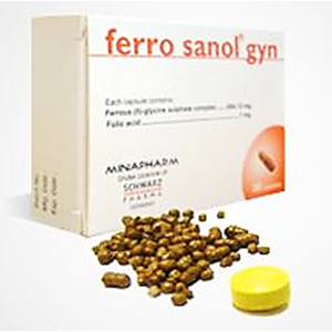 Ferro Sanol Gyn ® ( Ferrous glycine sulphate 487 mg equivqlent to 80 mg elemental iron + Folic acid 1 mg ) 10 Capsules